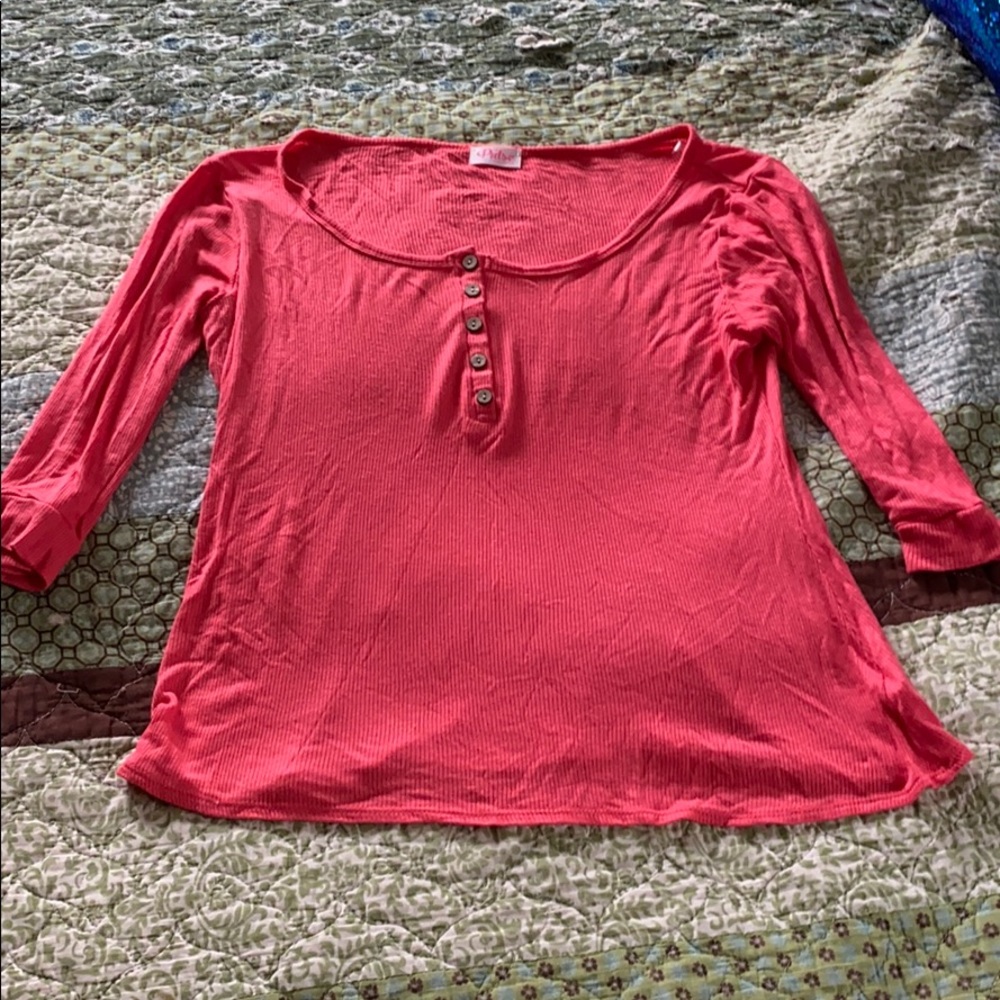 Coral 3/4 sleeve Henley top